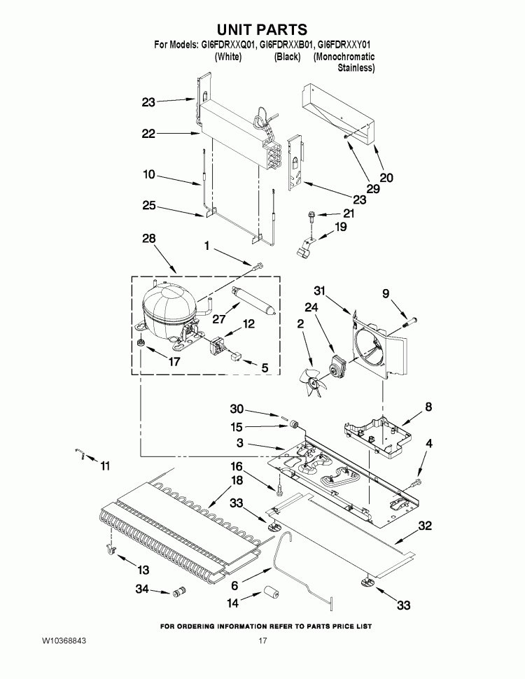 UNIT PARTS Diagram and Parts List for GI6FDRXXB01  Whirlpool Refrigerator