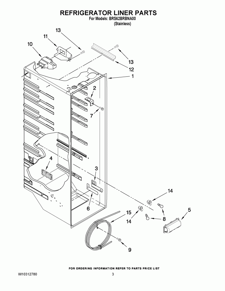REFRIGERATOR LINER PARTS Diagram and Parts List for BRS62BRBNA00  Whirlpool Refrigerator