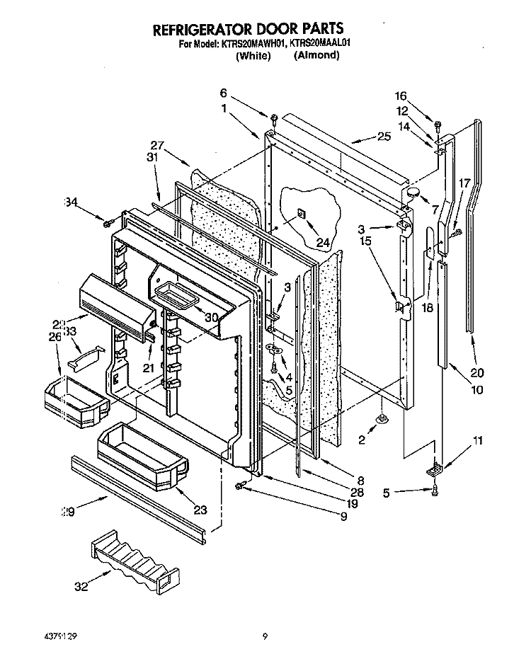 REFRIGERATOR DOOR Diagram and Parts List for KTRS20MAWH01  KitchenAid Refrigerator