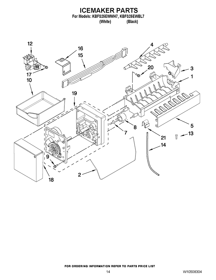 ICEMAKER PARTS Diagram and Parts List for KBFS25EWWH7  KitchenAid Refrigerator