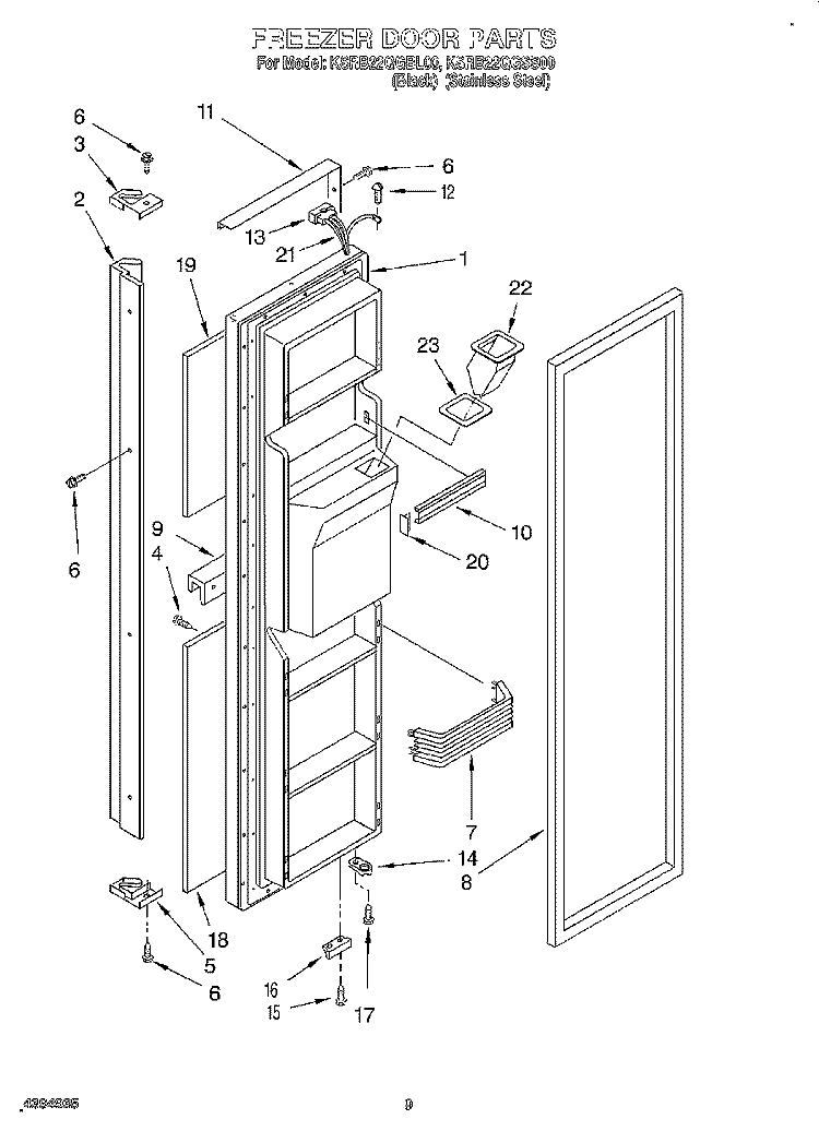 FREEZER DOOR Diagram and Parts List for KSRB22QGBL00  KitchenAid Refrigerator