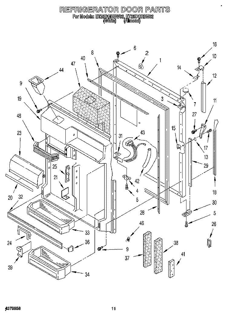 REFRIGERATOR DOOR Diagram and Parts List for ET25DQRBW02  Whirlpool Refrigerator