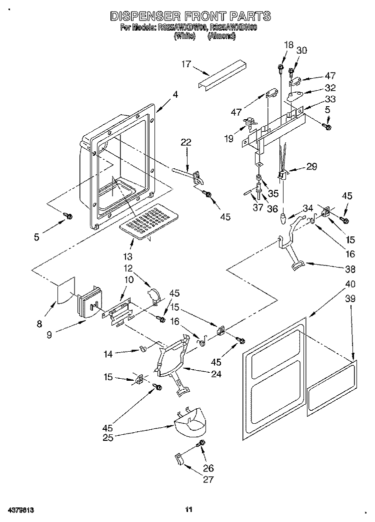 DISPENSER FRONT Diagram and Parts List for RS25AWXDW00  Roper Refrigerator