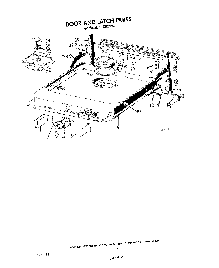 DOOR AND LATCH Diagram and Parts List for KUDB210S1  KitchenAid Dishwasher