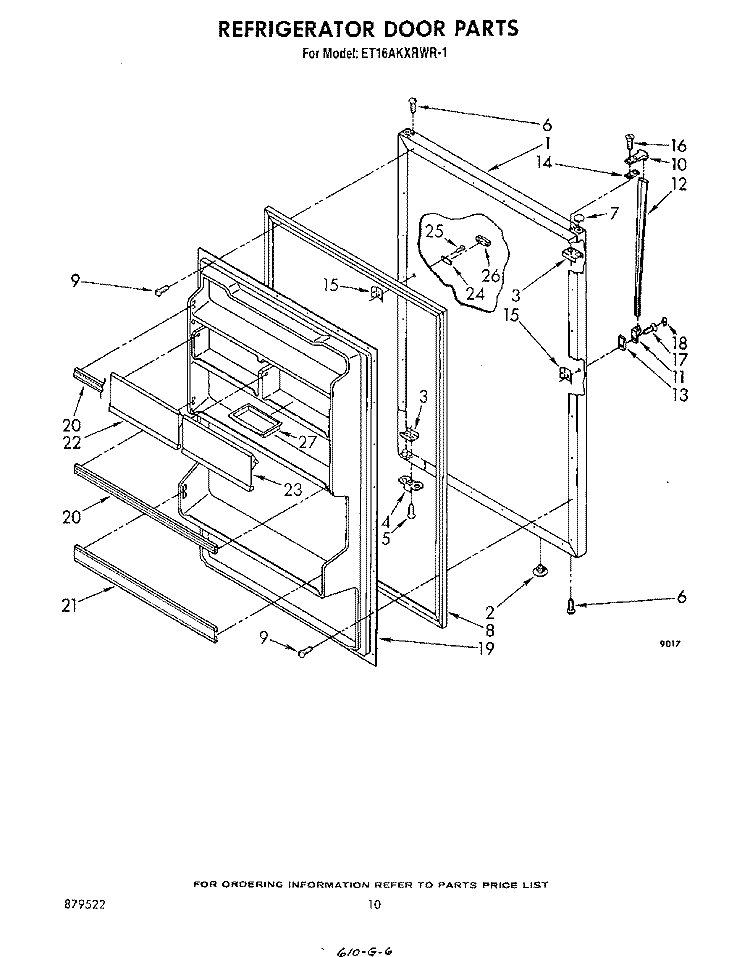REFRIGERATOR DOOR , NOT ILLUSTRATED Diagram and Parts List for ET16AKXRWR1  Whirlpool Refrigerator
