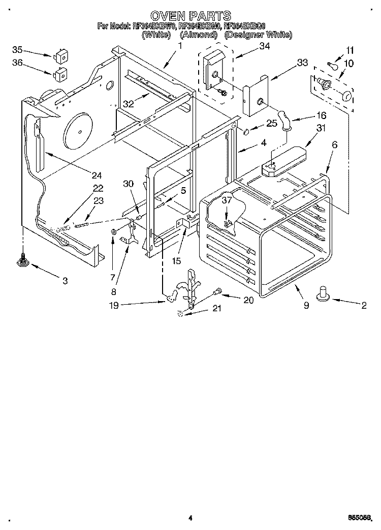 OVEN Diagram and Parts List for RF364BXBW0  Whirlpool Range