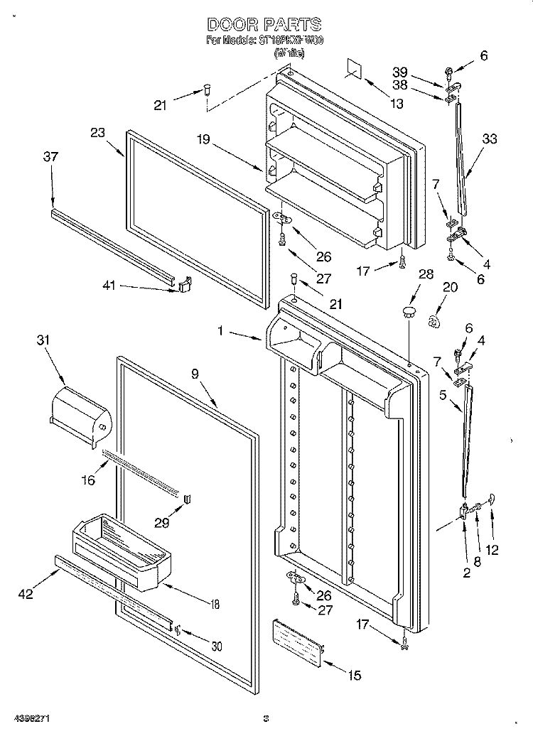 DOOR Diagram and Parts List for ST18PKXHW00  Whirlpool Refrigerator
