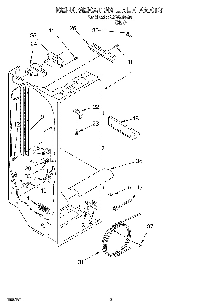 REFRIGERATOR LINER Diagram and Parts List for 3XARG488G01  Whirlpool Refrigerator