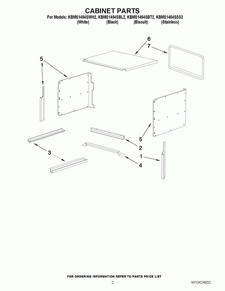 CABINET PARTS Diagram and Parts List for KBMS1454SWH2  KitchenAid Microwave
