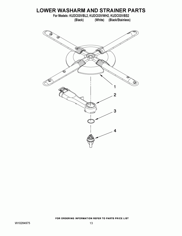 LOWER WASHARM AND STRAINER PARTS Diagram and Parts List for KUDC03IVBL2  KitchenAid Dishwasher