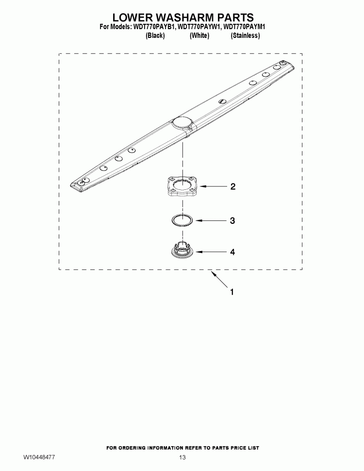 LOWER WASHARM PARTS Diagram and Parts List for WDT770PAYW1  Whirlpool Dishwasher
