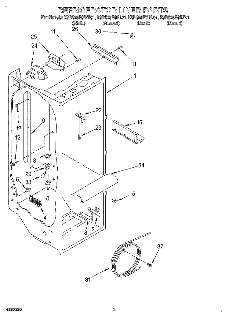 REFRIGERATOR LINER Diagram and Parts List for KSRS25FGWH01  KitchenAid Refrigerator