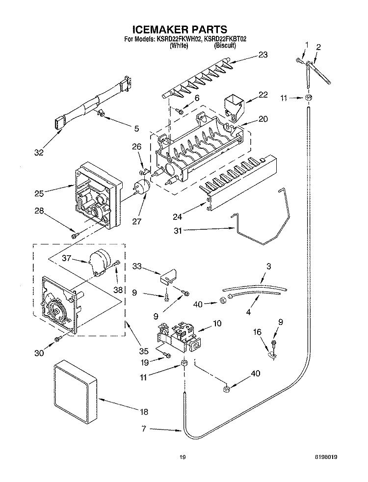 ICE MAKER, OPTIONAL Diagram and Parts List for KSRD22FKBT02  KitchenAid Refrigerator