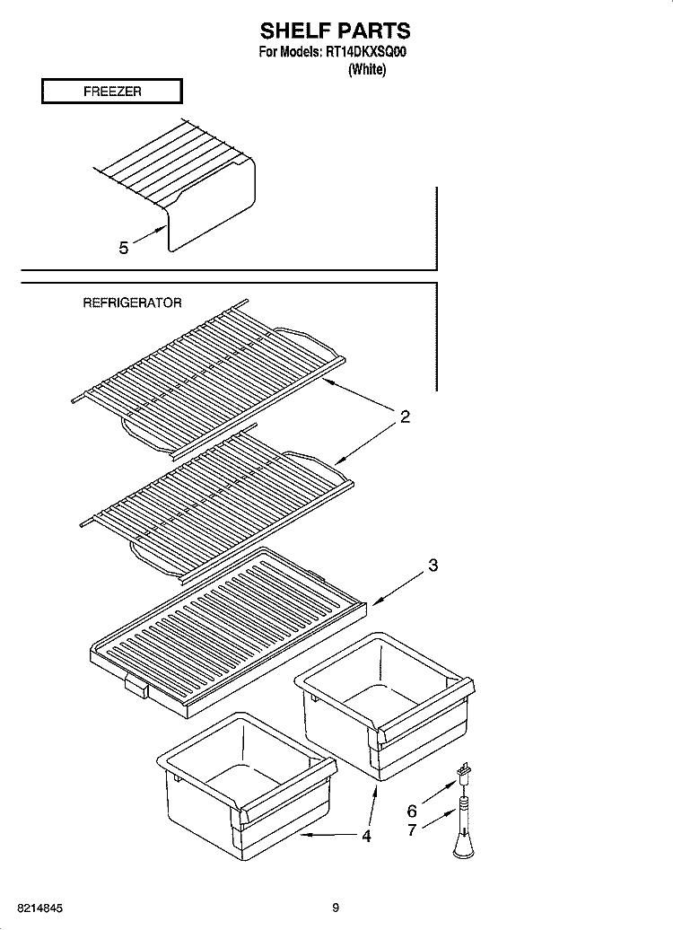SHELF PARTS, OPTIONAL PARTS Diagram and Parts List for RT14DKXSQ00  Roper Refrigerator