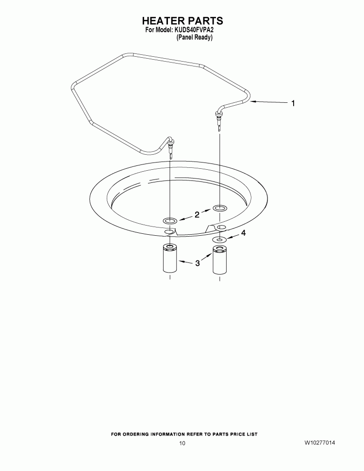 HEATER PARTS Diagram and Parts List for KUDS40FVPA2  KitchenAid Dishwasher