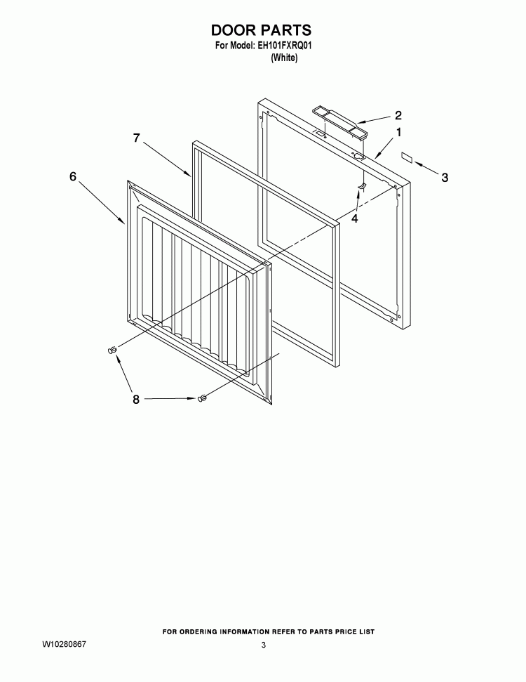 DOOR PARTS Diagram and Parts List for EH101FXRQ01  Whirlpool Freezer
