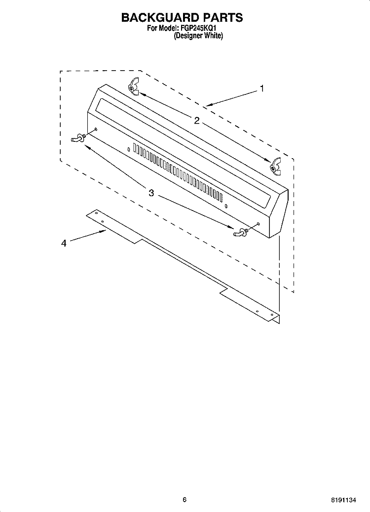 BACKGUARD PARTS Diagram and Parts List for FGP245KQ1  Roper Range