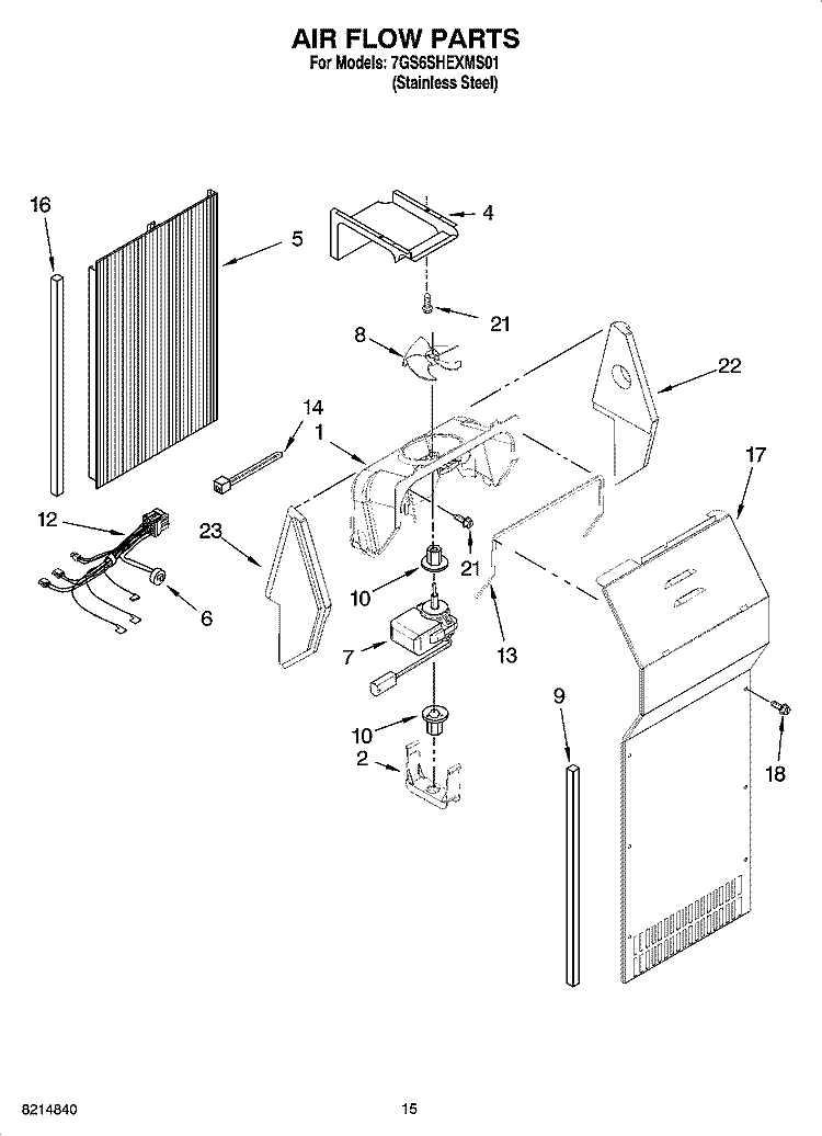 AIR FLOW PARTS Diagram and Parts List for 7GS6SHEXMS01  Whirlpool Refrigerator