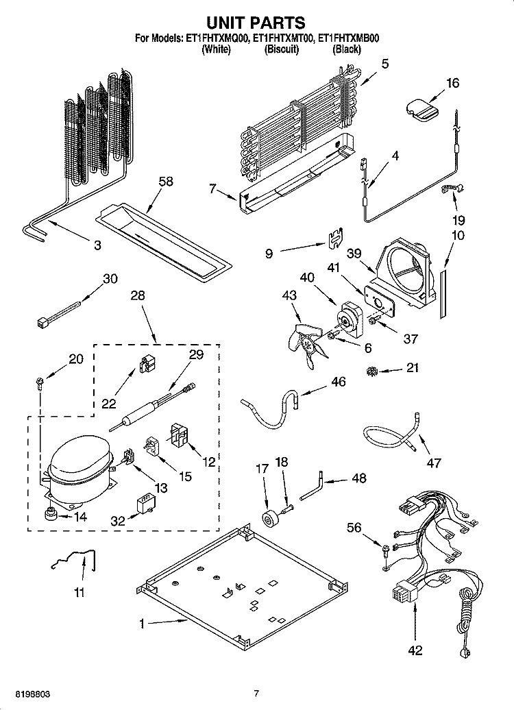 UNIT PARTS Diagram and Parts List for ET1FHTXMQ00  Whirlpool Refrigerator