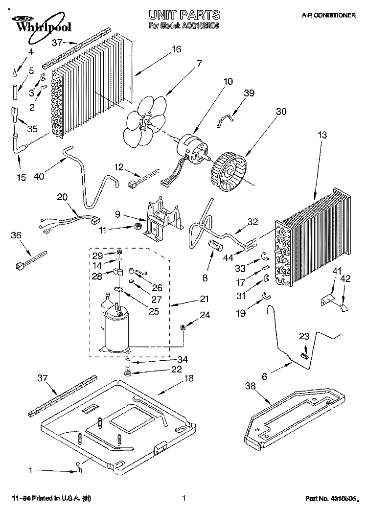 UNIT, LITERATURE Diagram and Parts List for ACQ102RD0  Whirlpool Air Conditioner