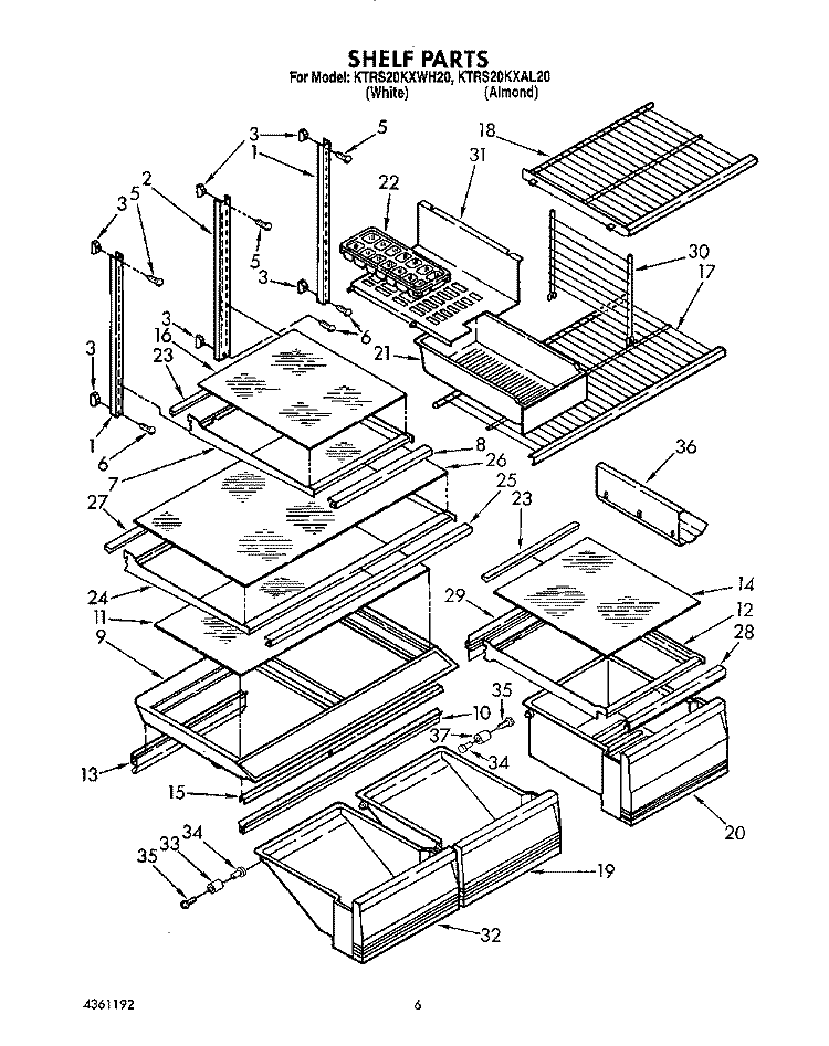 SHELF, LIT/OPTIONAL Diagram and Parts List for KTRS20KXAL20  KitchenAid Refrigerator