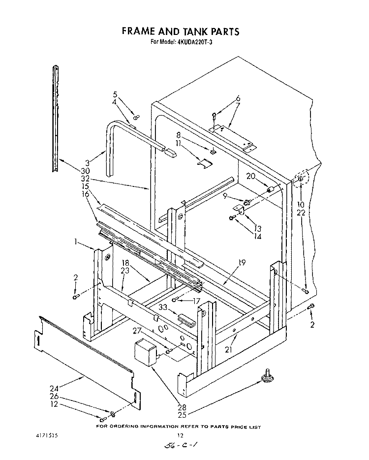 FRAME AND TANK Diagram and Parts List for 4KUDA220T3  KitchenAid Dishwasher
