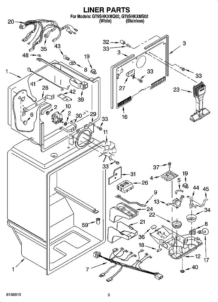 LINER PARTS Diagram and Parts List for GT9SHKXMS02  Whirlpool Refrigerator