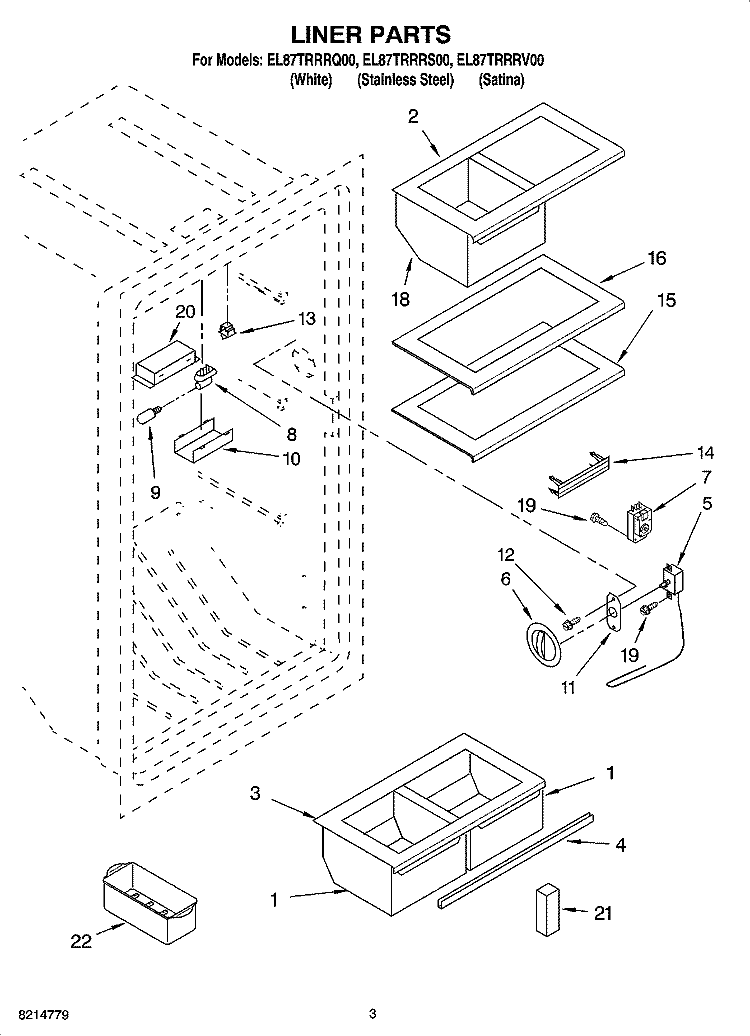 LINER PARTS Diagram and Parts List for EL87TRRRQ00  Whirlpool Refrigerator