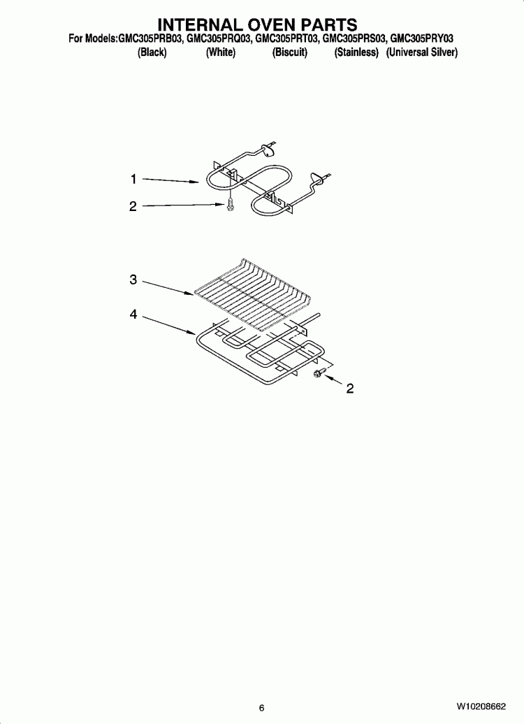 INTERNAL OVEN PARTS Diagram and Parts List for GMC305PRB03  Whirlpool Microwave Oven Combo