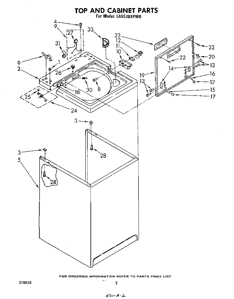 TOP AND CABINET , LITERATURE AND OPTIONAL Diagram and Parts List for LA5530XPW0  Whirlpool Washer