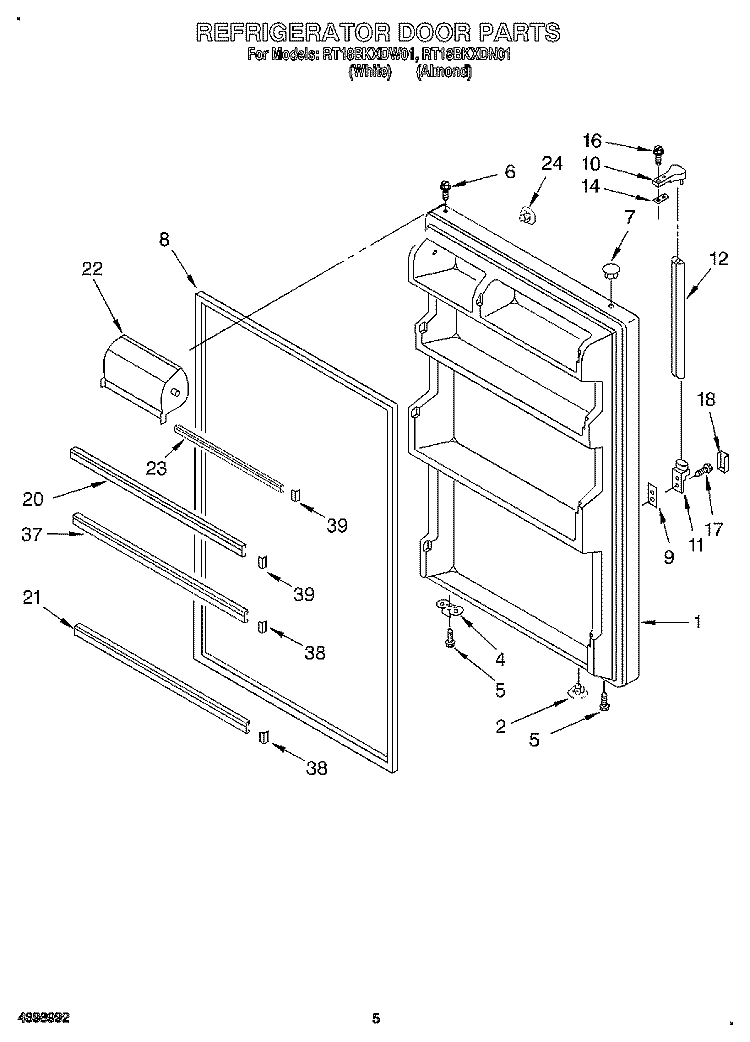 REFRIGERATOR DOOR Diagram and Parts List for RT18BKXDW01  Roper Refrigerator
