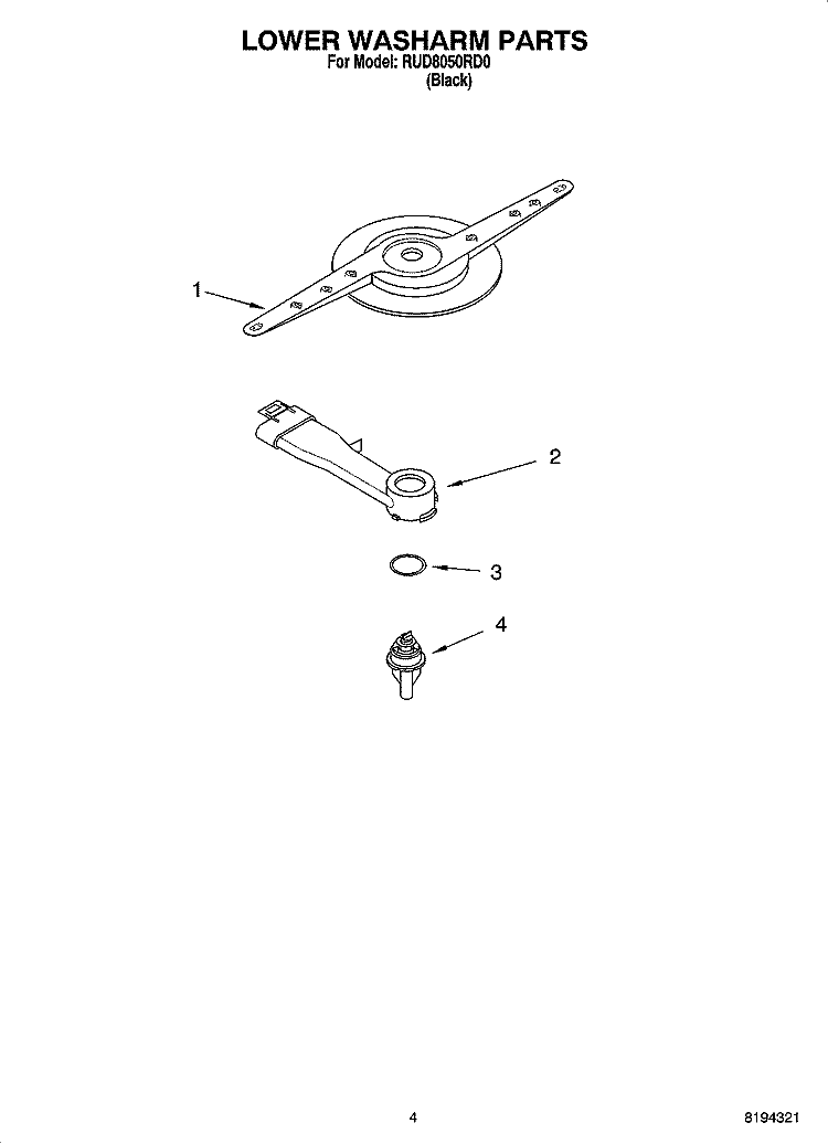 LOWER WASHARM PARTS Diagram and Parts List for RUD8050RD0  Roper Dishwasher
