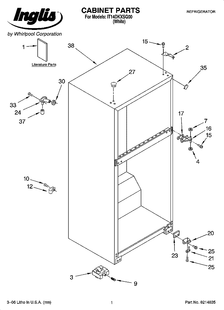 CABINET PARTS Diagram and Parts List for IT14DKXSQ00  Inglis Refrigerator