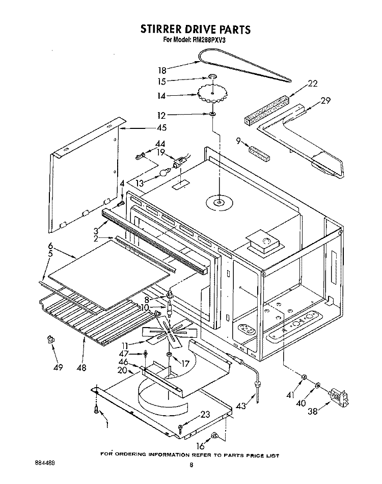STIRRER DRIVE Diagram and Parts List for RM288PXV3  Whirlpool Microwave Oven Combo