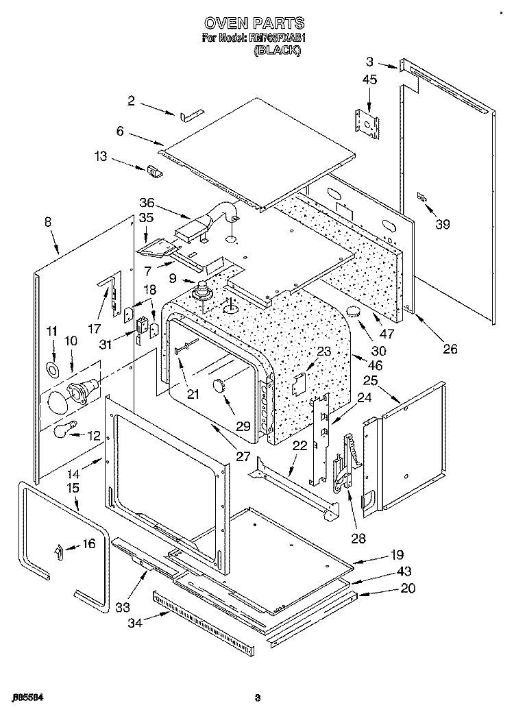 OVEN Diagram and Parts List for RM765PXAB1  Whirlpool Wall Oven