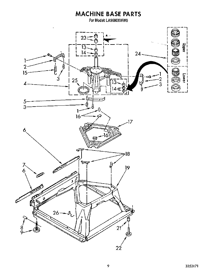 MACHINE BASE Diagram and Parts List for LA9680XWN0  Whirlpool Washer