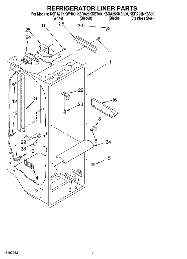 REFRIGERATOR LINER Diagram and Parts List for KSRA25KKWH00  KitchenAid Refrigerator