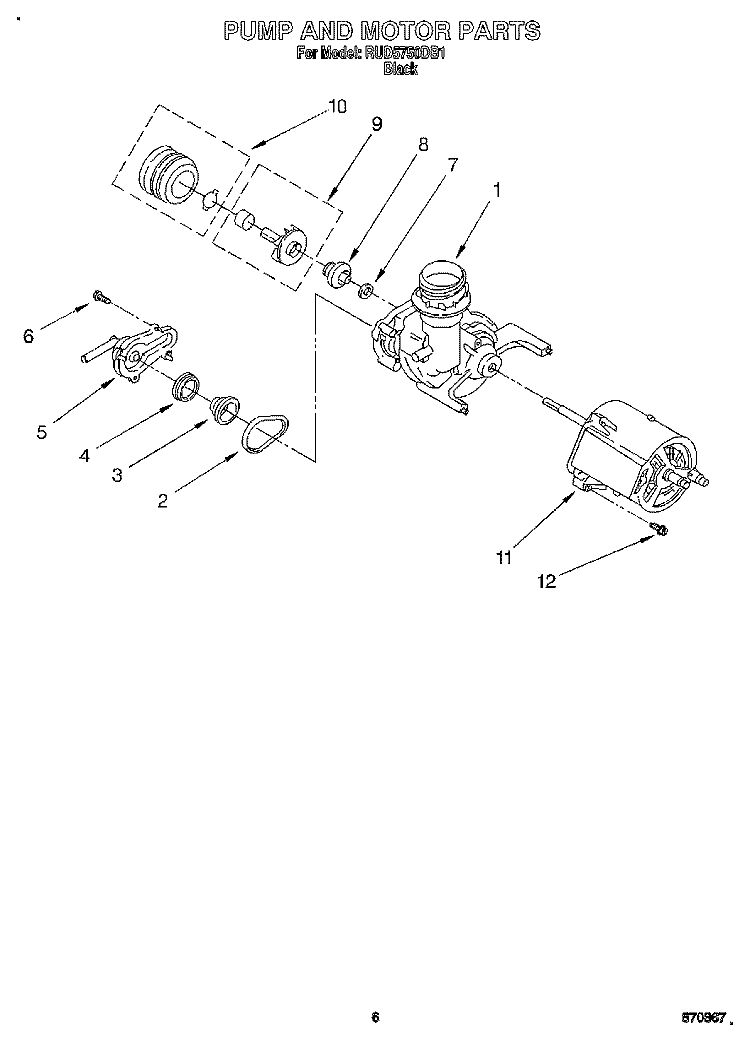 PUMP AND MOTOR Diagram and Parts List for RUD5750DB1  Roper Dishwasher