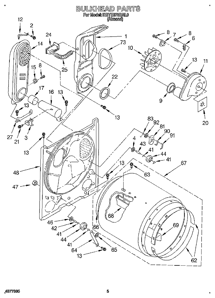 BULKHEAD Diagram and Parts List for KGYE678BAL0  KitchenAid Dryer