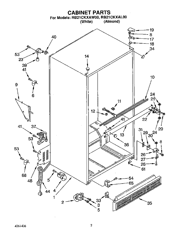 CABINET Diagram and Parts List for RB21CKXAW00  Roper Refrigerator