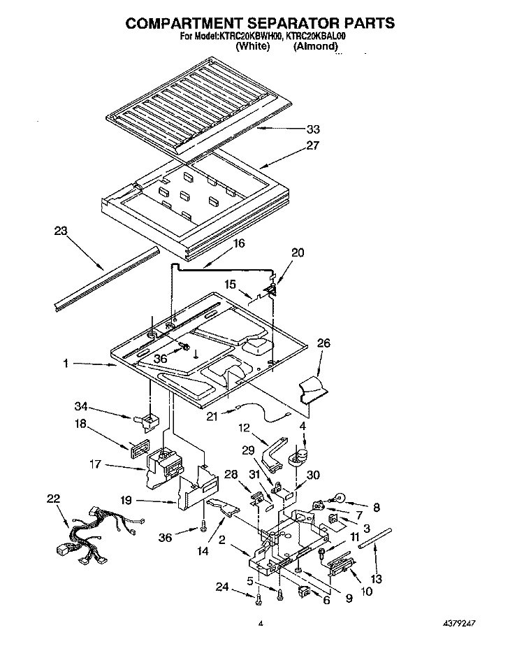 COMPARTMENT SEPARATOR Diagram and Parts List for KTRC20KBAL00  Whirlpool Refrigerator
