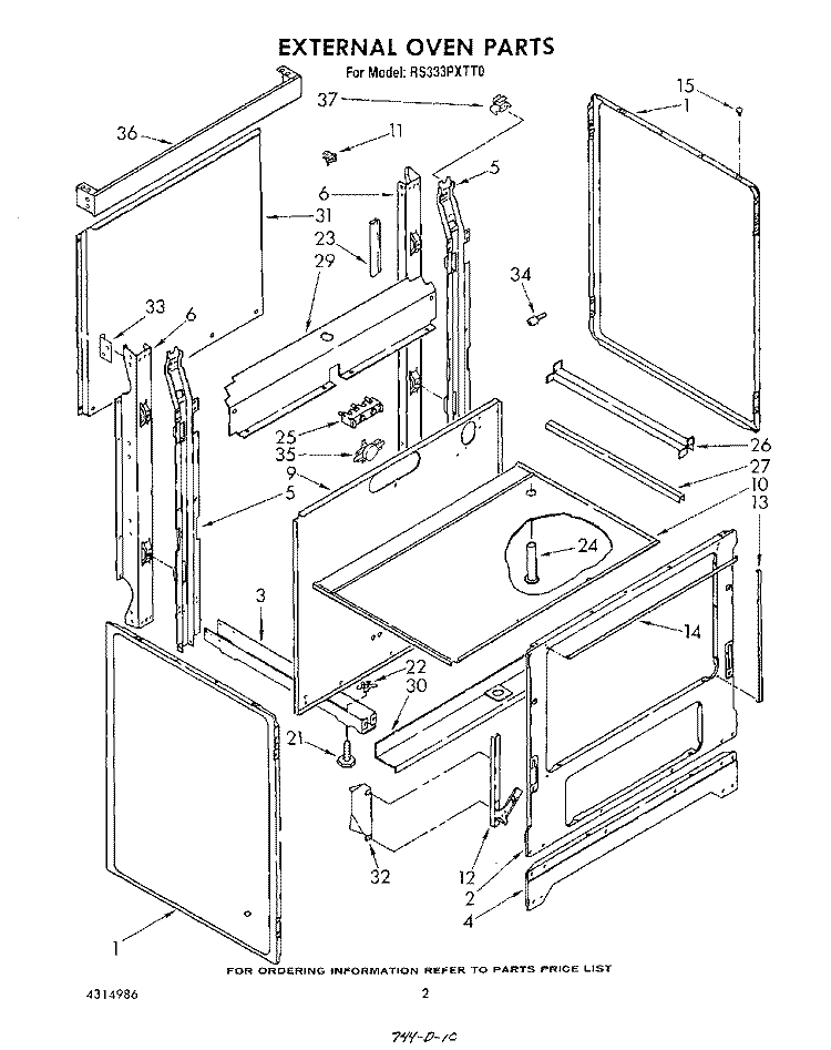 EXTERNAL OVEN , LITERATURE AND OPTIONAL Diagram and Parts List for RS333PXTT0  Whirlpool Range