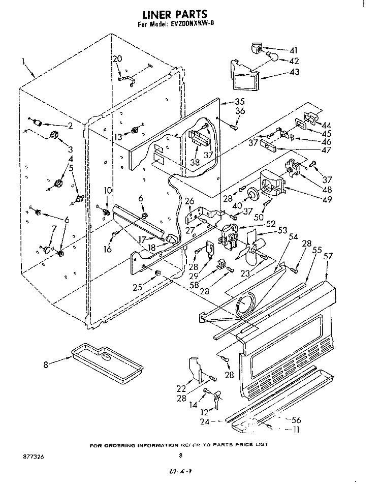 LINER Diagram and Parts List for EV200NXKW0  Whirlpool Freezer