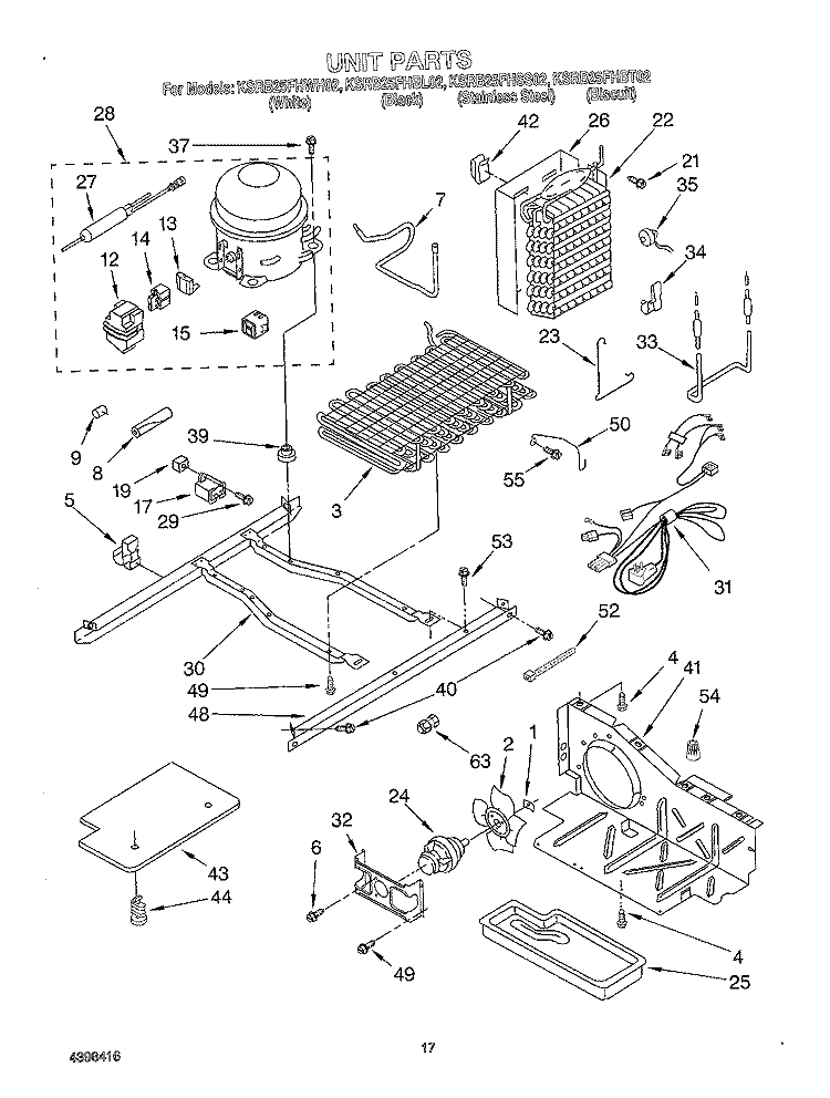 UNIT Diagram and Parts List for KSRB25FHBL02  KitchenAid Refrigerator