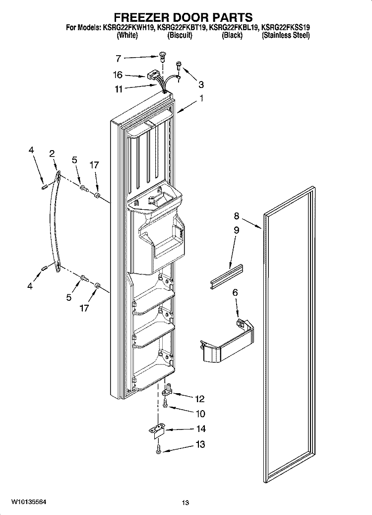 FREEZER DOOR PARTS Diagram and Parts List for KSRG22FKWH19  KitchenAid Refrigerator