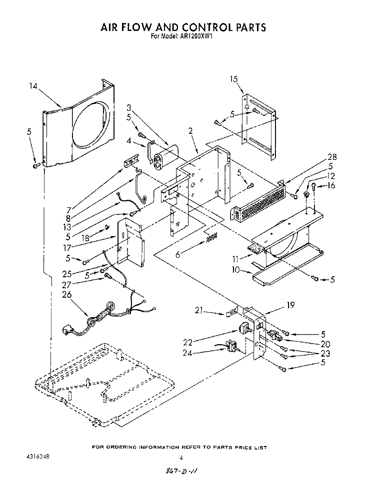AIR FLOW AND CONTROL Diagram and Parts List for AR1200XW1  Whirlpool Air Conditioner