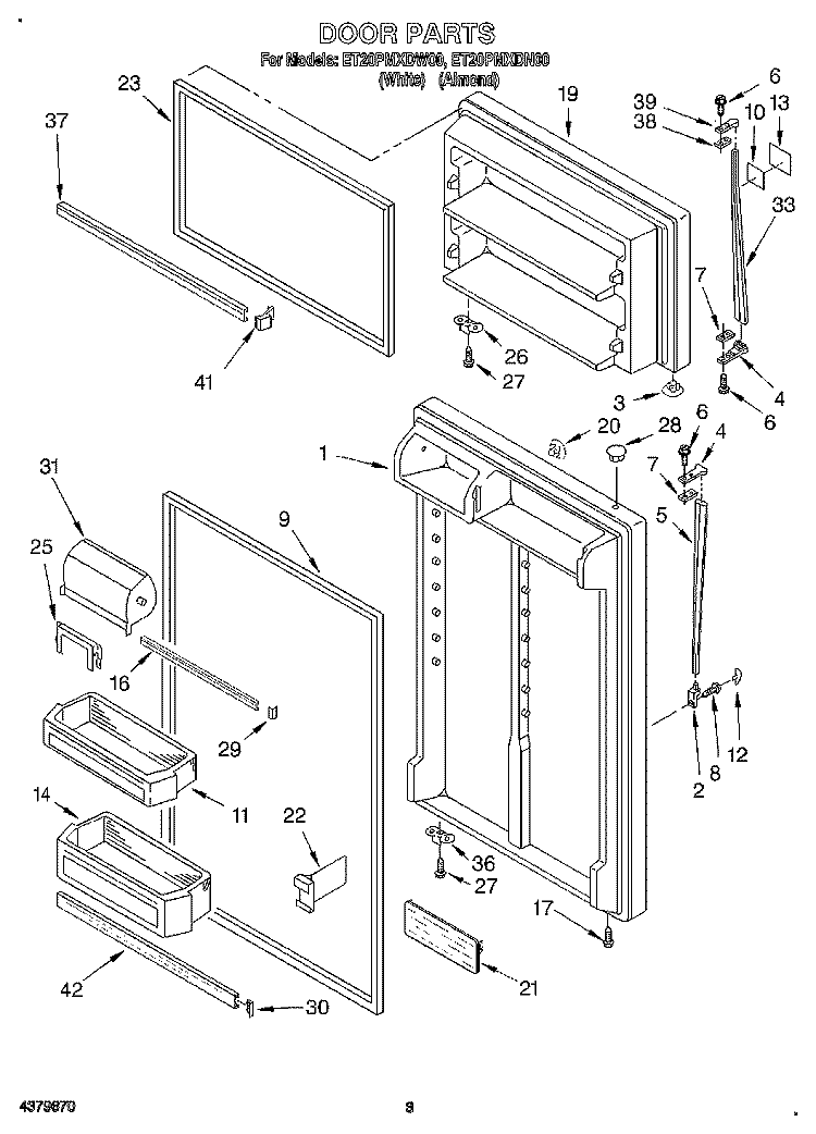 DOOR Diagram and Parts List for ET20PMXDN00  Whirlpool Refrigerator