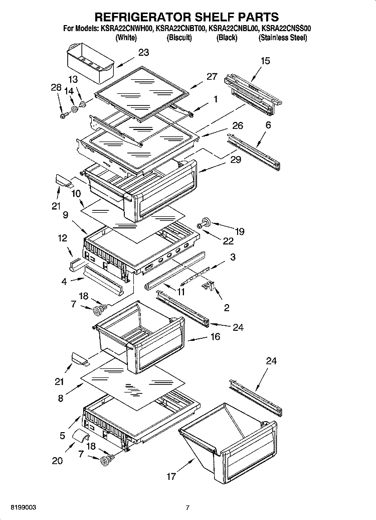 REFRIGERATOR SHELF PARTS Diagram and Parts List for KSRA22CNSS00  KitchenAid Refrigerator