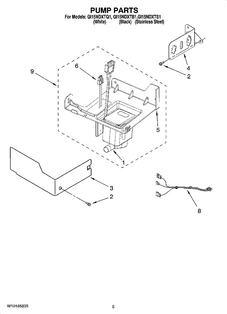 PUMP PARTS Diagram and Parts List for GI15NDXTB1  Whirlpool Ice Maker