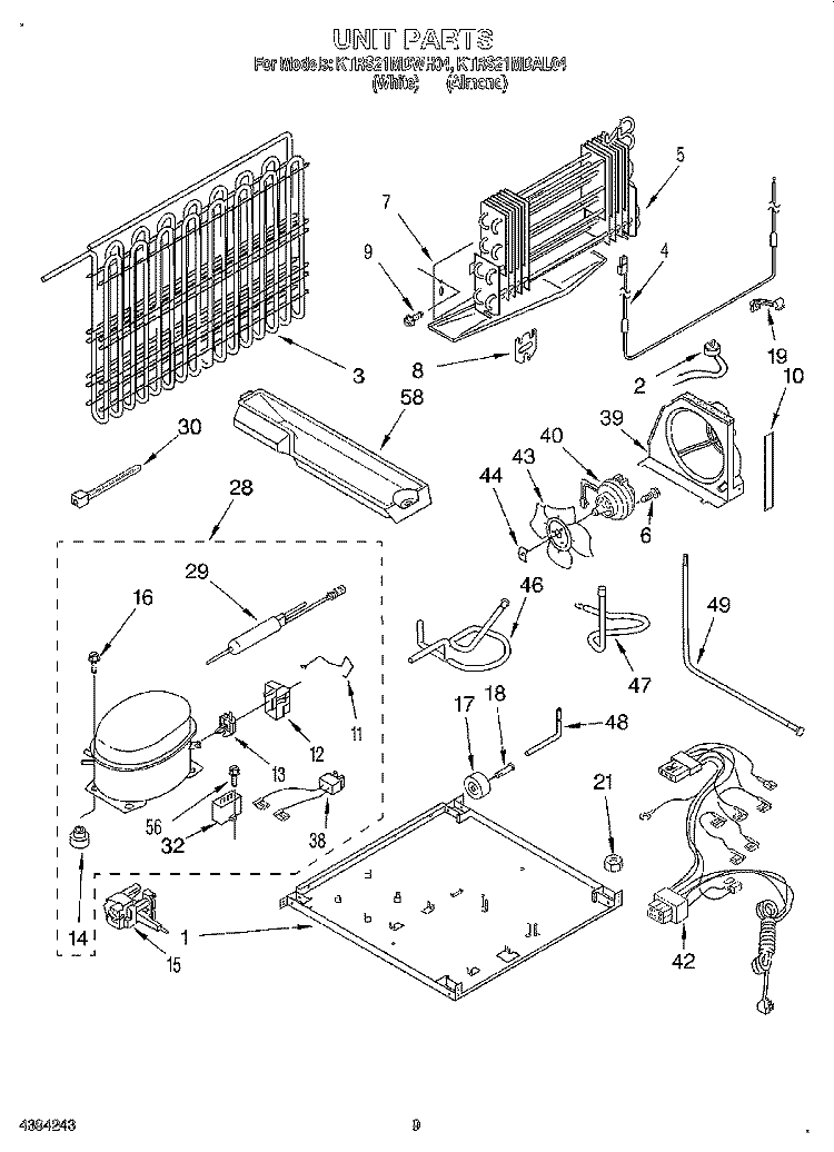 UNIT Diagram and Parts List for KTRS21MDWH04  KitchenAid Refrigerator